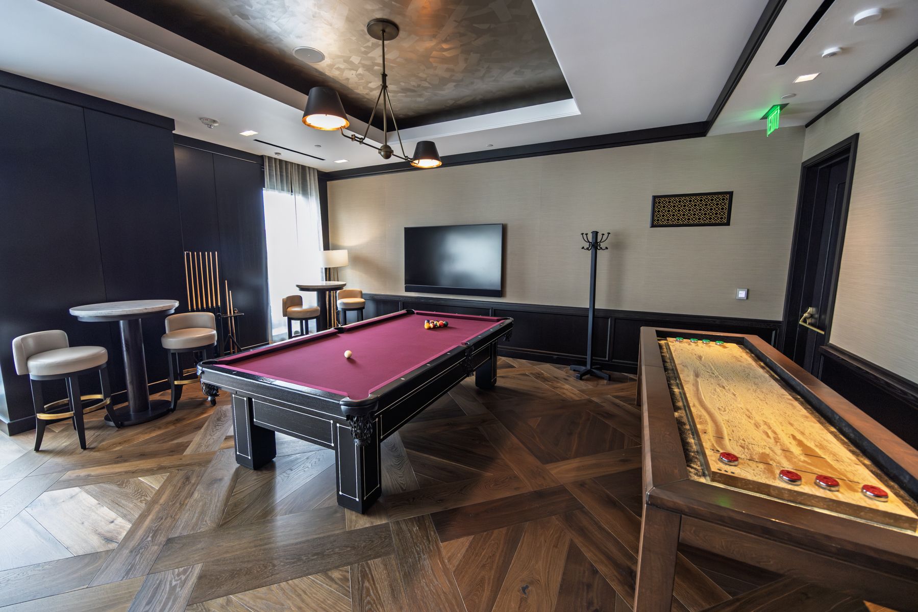 Game and entertainment room in the residents’ club at 706 Mission